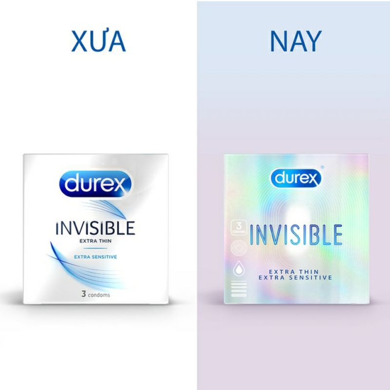 Bao cao su Durex Invisible 3 baoSIÊU MỎNG 0.01mm