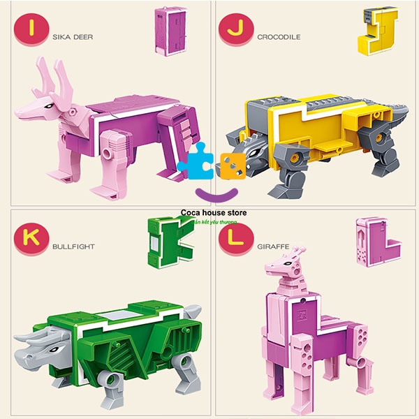 Đồ chơi lắp ghép 26 chữ cái tiếng anh thành robot khủng long, đồ chơi biến hình robot đội King Kong