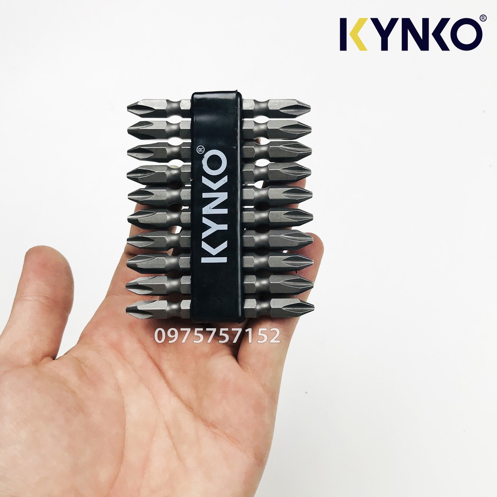 Bộ 10 mũi vít ngắn PH2 65mm Đài Loan KYNKO 2 đầu 4 cạnh mũi bắt vít bake nam châm từ tính thép Carbon độ cứng cao 6.35mm