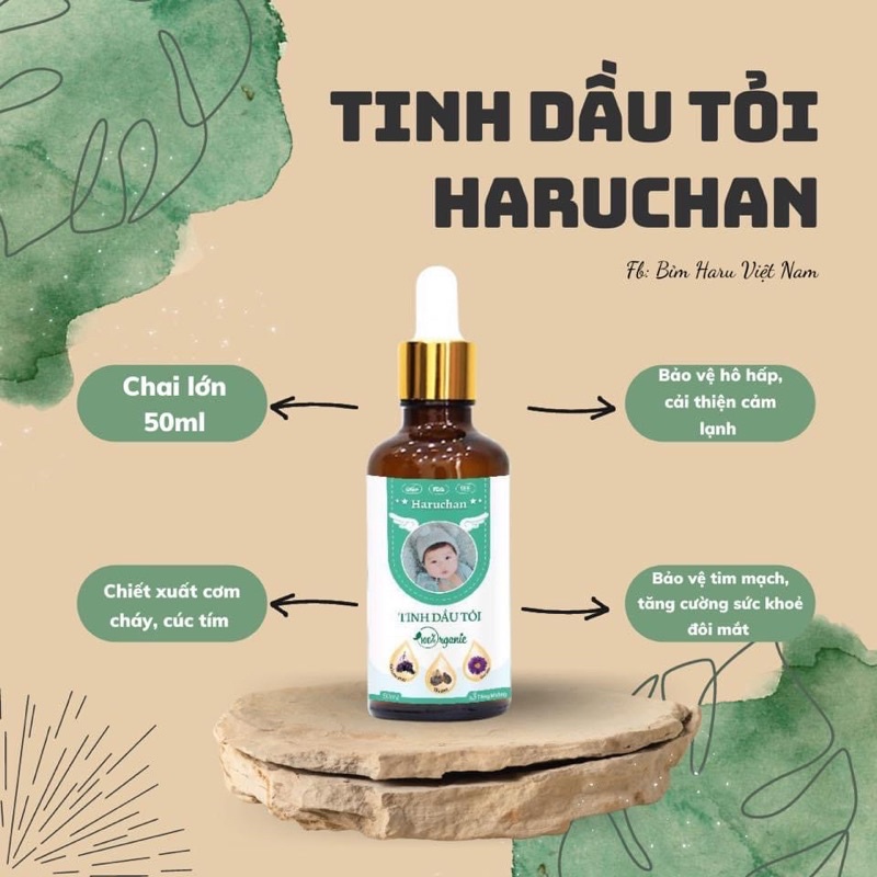 [ Tặng đồ chơi] TINH DẦU TỎI Organic Haruchan 50ml - kết hợp cơm cháy và cúc tím tăng kháng , chống táo bón