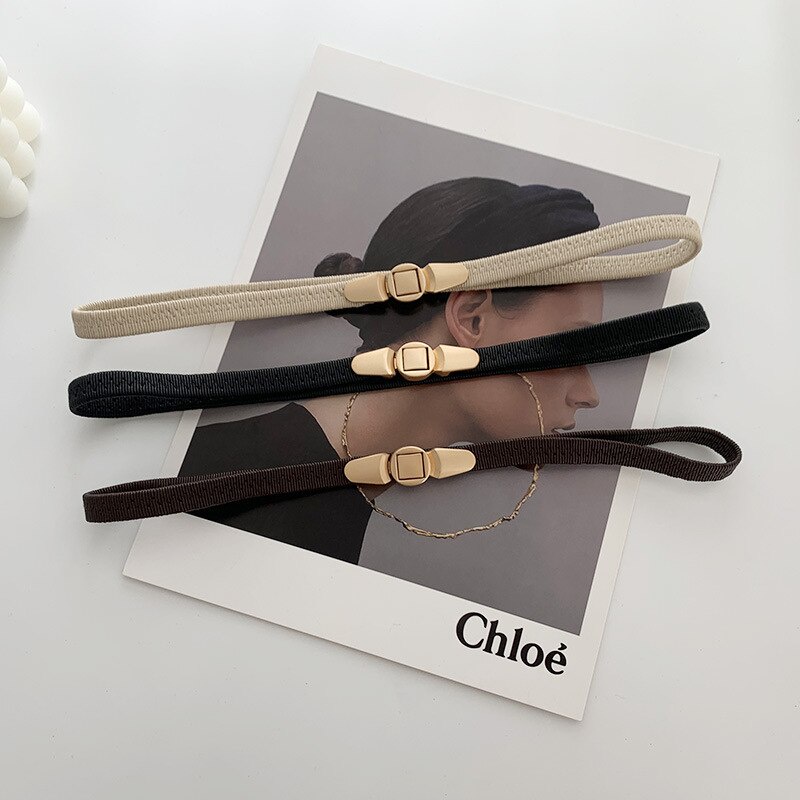 Thắt Lưng Da PU Co Giãn Phối Khóa Vàng Thời Trang Cho Nữ