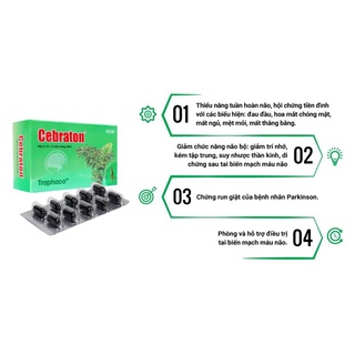 Cebraton (Suy giảm trí nhớ, căng thẳ.ng thần kinh, kém tập trung. Thiểu năng tuần hoàn não, hội chứng tiền đình: đau đầu