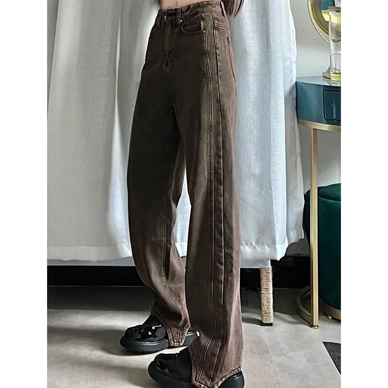 ☍✸Quần Jean Dài Ống Rộng Lưng Cao Phong Cách Retro Mỹ Cá Tính Cho Nữ