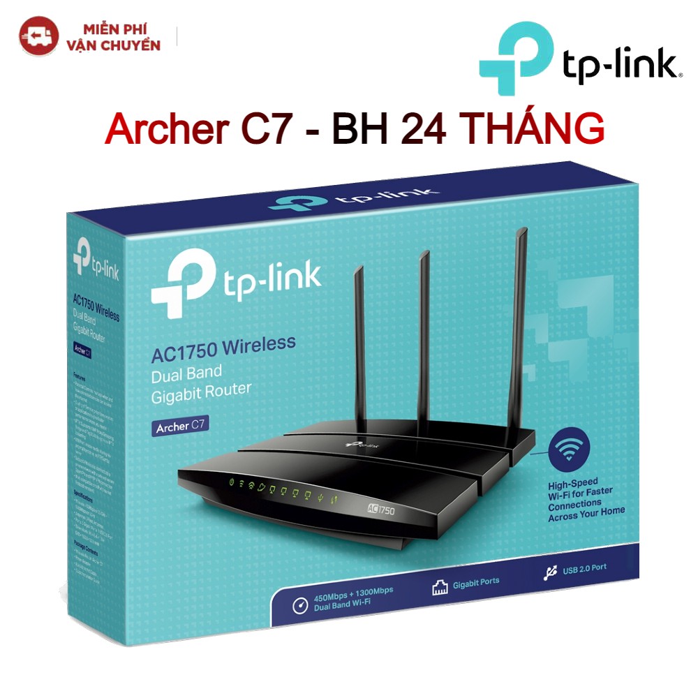 Thiết bị mạng Router Gigabit Wi-Fi Băng tần kép AC1750 TP-LINK Archer C7 - Hàng chính hãng new 100%