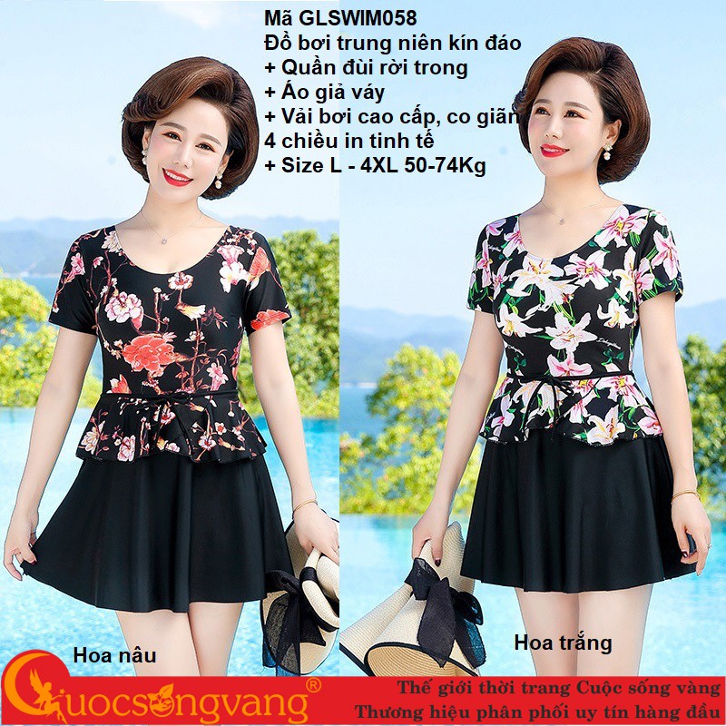 Đồ bơi trung niên nữ đầm đi biển trung niên in hoa GLSWIM058 Cuocsongvang | BigBuy360 - bigbuy360.vn