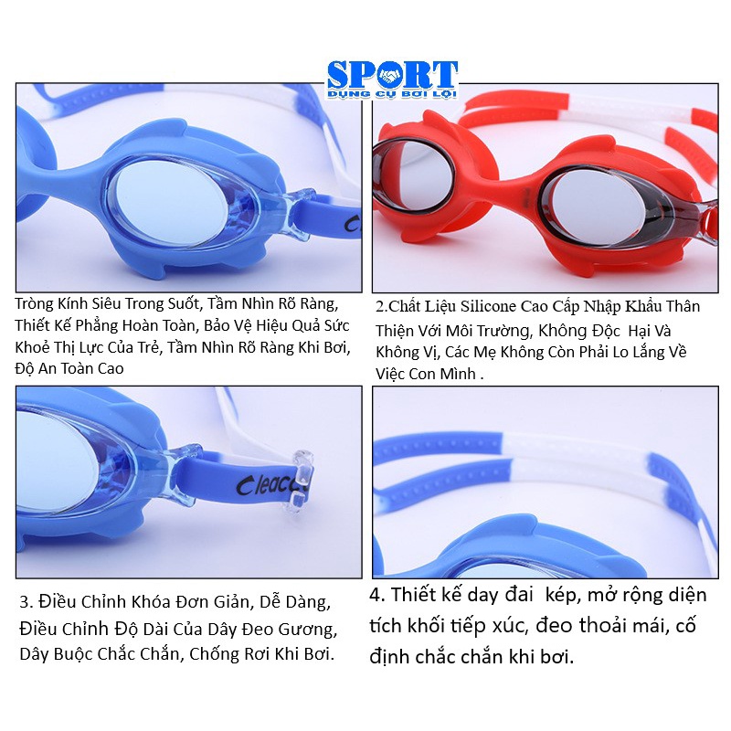 Kính Bơi Trẻ e Cao Cấp Cleacco, Chống Sương Mù , Chống Thấm Nước, Silicone Cao Cấp Không Đọc Hại Shop -Dungcuboiloi