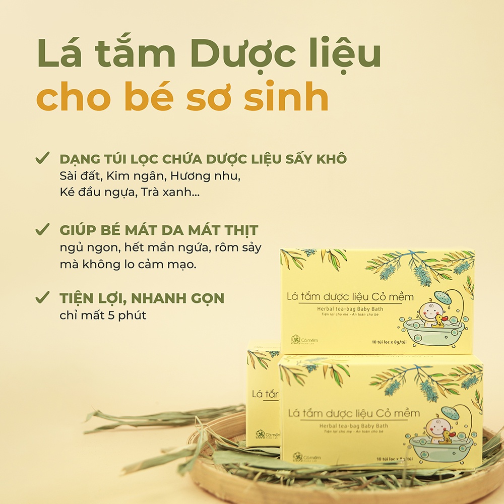 Lá Tắm Bé Sơ Sinh Thảo Dược Ngừa Rôm Sảy Mẩn Ngứa Cỏ Mềm Dạng Túi Lọc Cỏ Mềm 80g