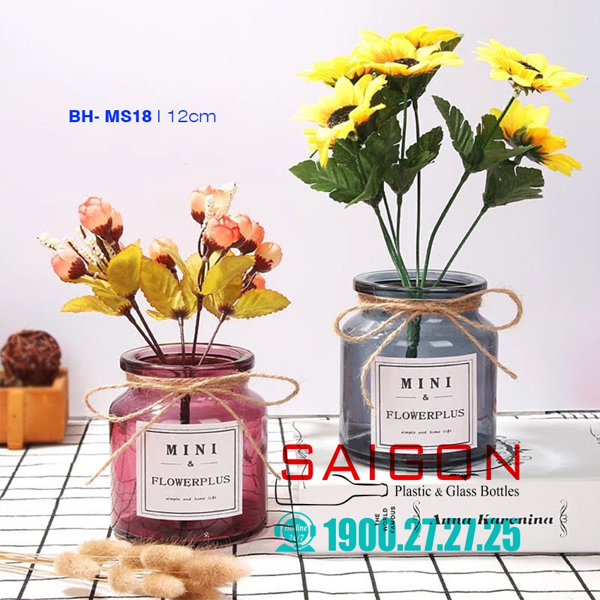 Bình Hoa Thủy Tinh Trụ  Cao 12cm Nhiều Màu Sắc | MS18