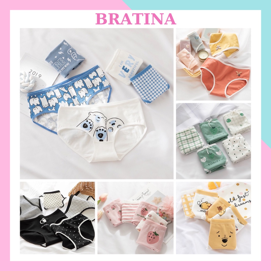 Set 3 Quần Lót Cotton Nâng Mông Thông Hơi Co Dãn 4 Chiều Hoạ Tiết Dễ Thương Cực Đẹp