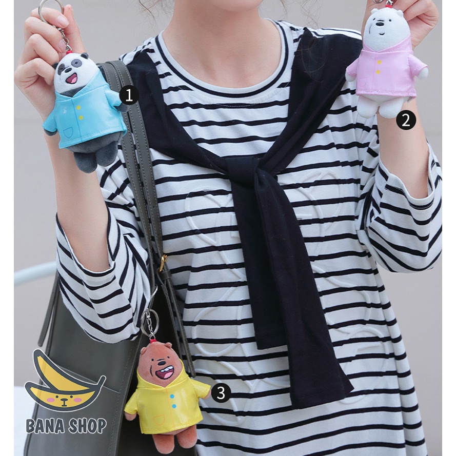 Móc chìa khoá thú bông anh em gấu bare bear mặc áo mưa Chúng tôi đơn giản là gấu