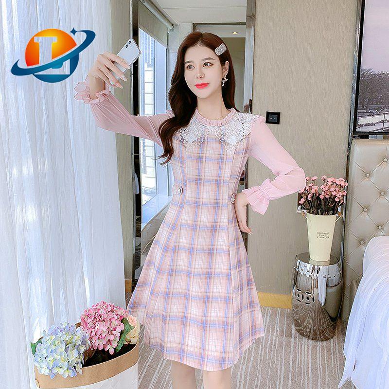 Đầm Chiffon Nhỏ Ghép Vải Voan Họa Tiết Kẻ Sọc Màu Hồng Thời Trang Mùa Xuân 2022 Mới Cho Nữ