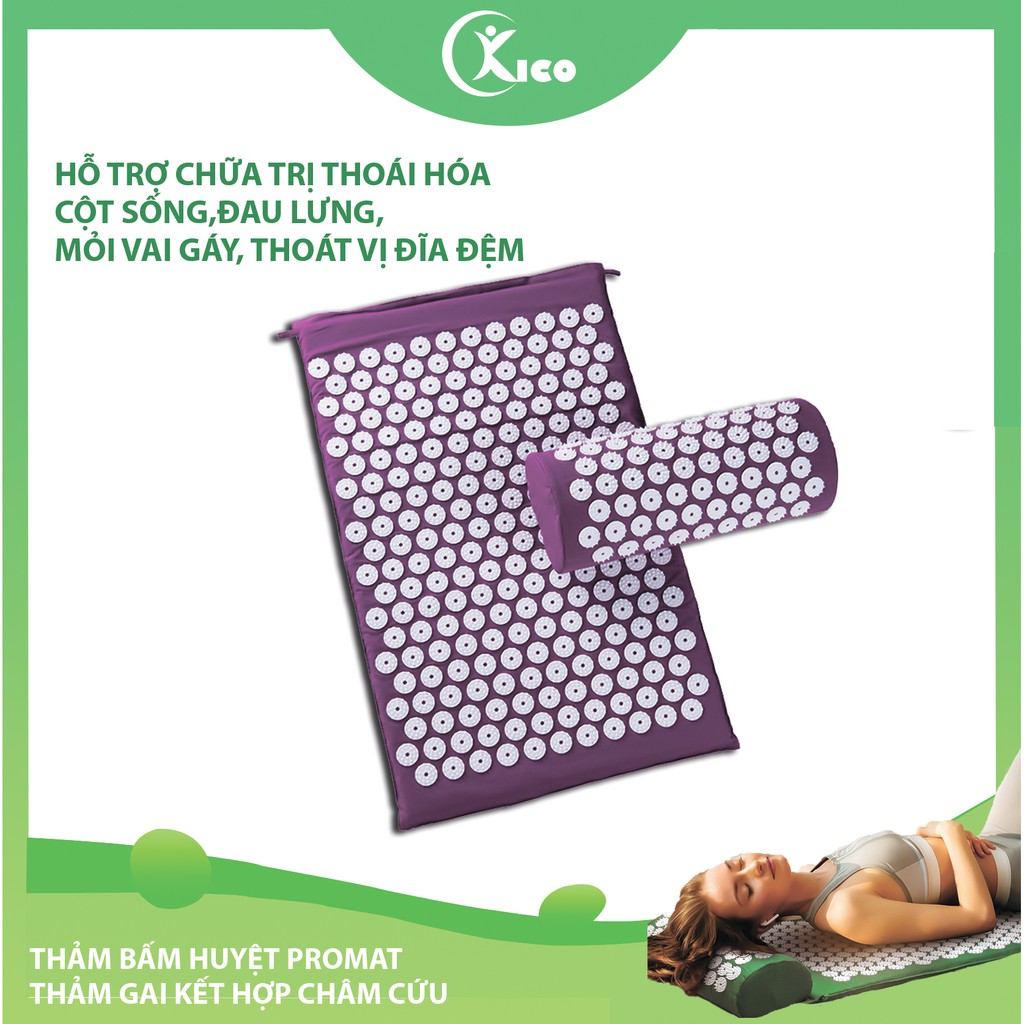 Thảm bấm huyệt Promat, thảm gai kết hợp châm cứu, massage yoga chính hãng - size lớn 68x42 cm