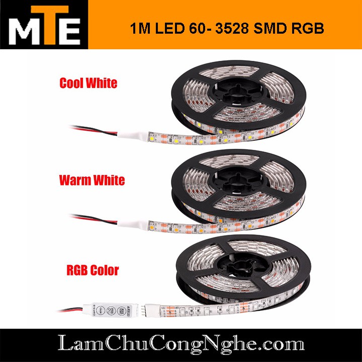 Dây LED 3528 đổi màu RGB 12V - 1 mét Loại dán, chống nước IP65 kèm bộ điều khiển (60 LED)