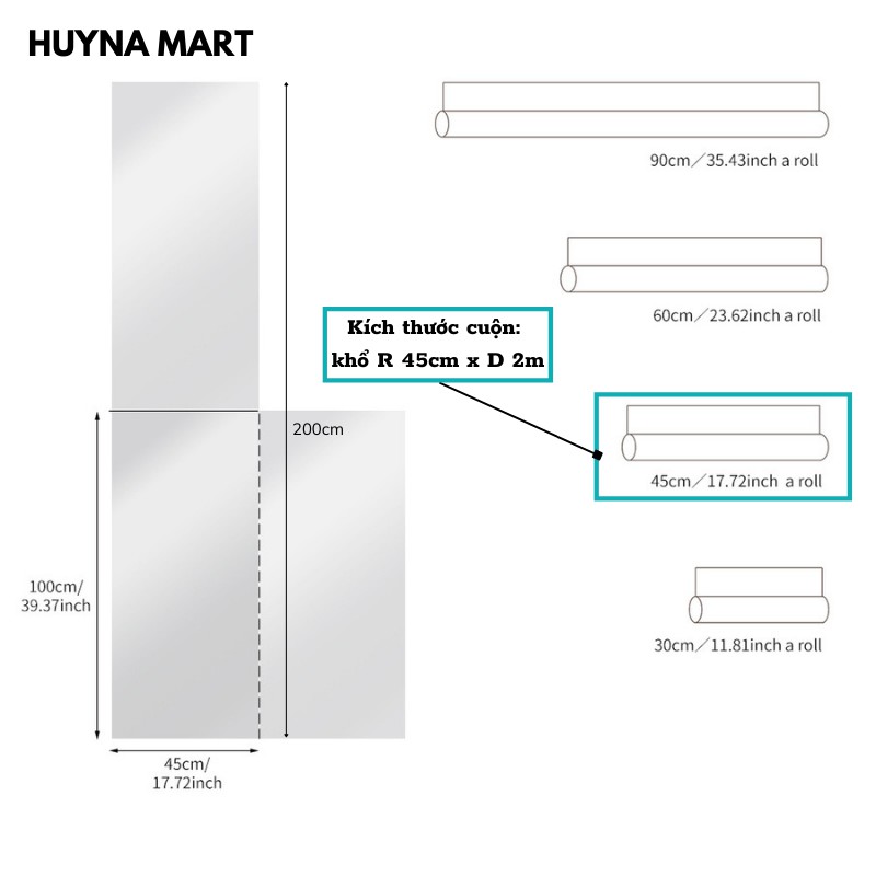 Dán Kính Mờ Chống Nắng, Cách Nhiệt, Chống Nhìn Trộm, Trang Trí Nhà Cửa Huyna Mart KT 45cmx200cm