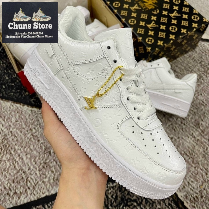 Giày AF1 louis vution trắng full, giày air force 1 LV trắng cao cấp mới