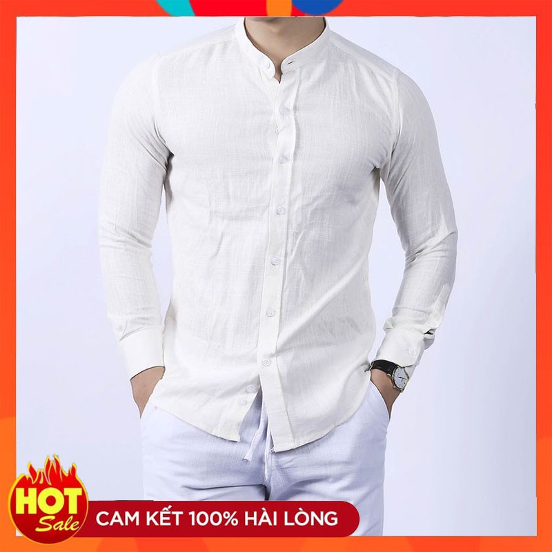 Áo Đũi Dài Tay Cổ Tàu Mang Kiểu Dáng Hàn Quốc Chất Vải Đũi Cao Cấp Đem Đến Sự Thoải Mái Và Thoáng Mát