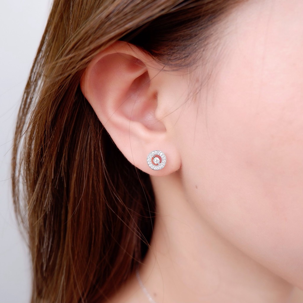 Hoa tai bạc vòng tròn đính đá cz Dancing Stone ESTELLE