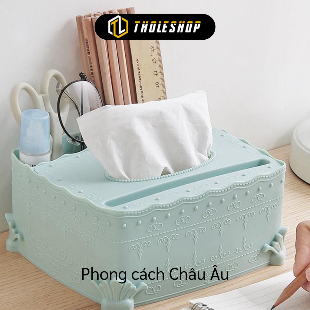 Hộp Khăn Giấy Để Bàn - Hộp Đựng Giấy Ăn Có Ngăn Để Đồ Và Điện Thoại Tiện Dụng 8471