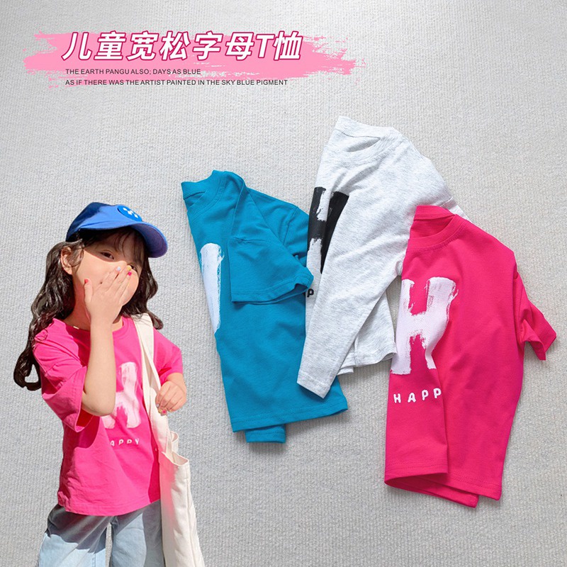 Áo Thun Tay Ngắn Cổ Tròn In Chữ Cho Bé Gái