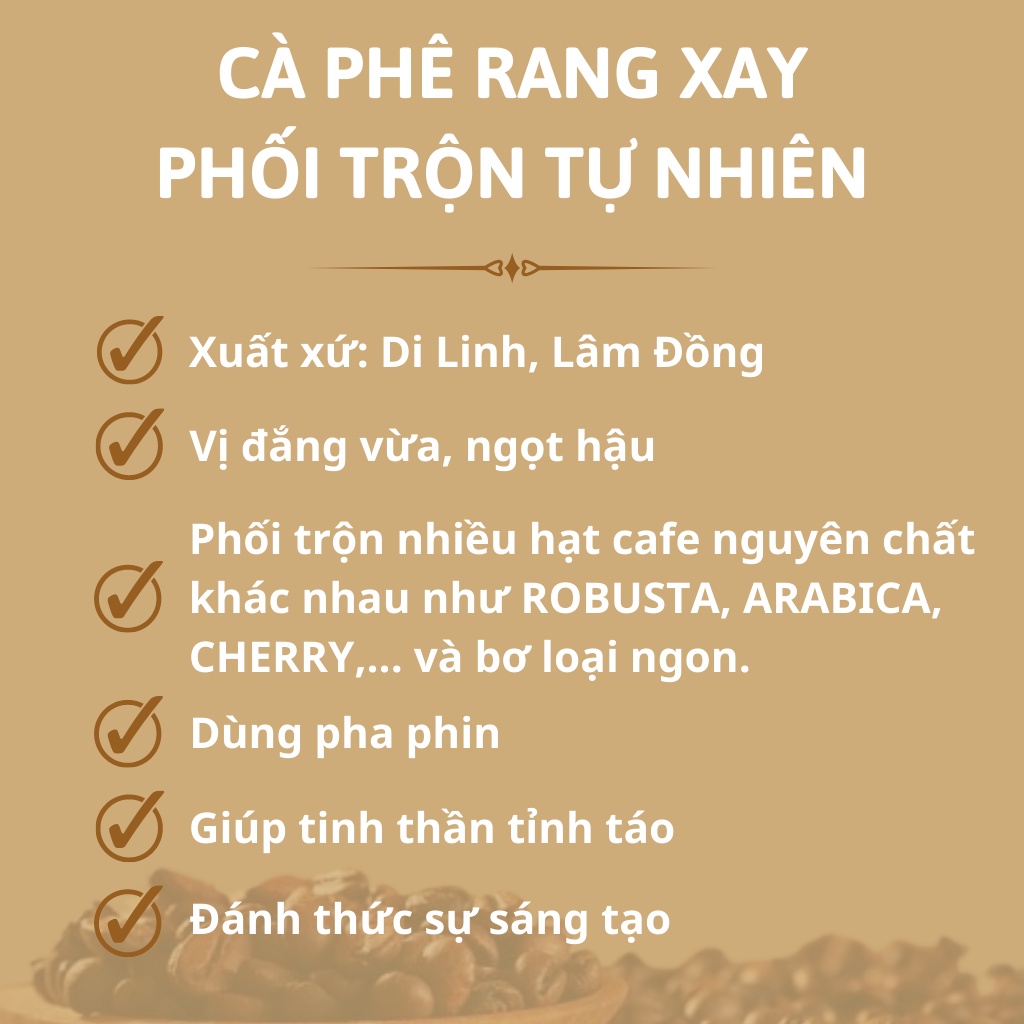 Cafe rang xay TỰ NHIÊN 100%  - OANH THỊ - Lâm Đồng - Gói dùng thử 100GR