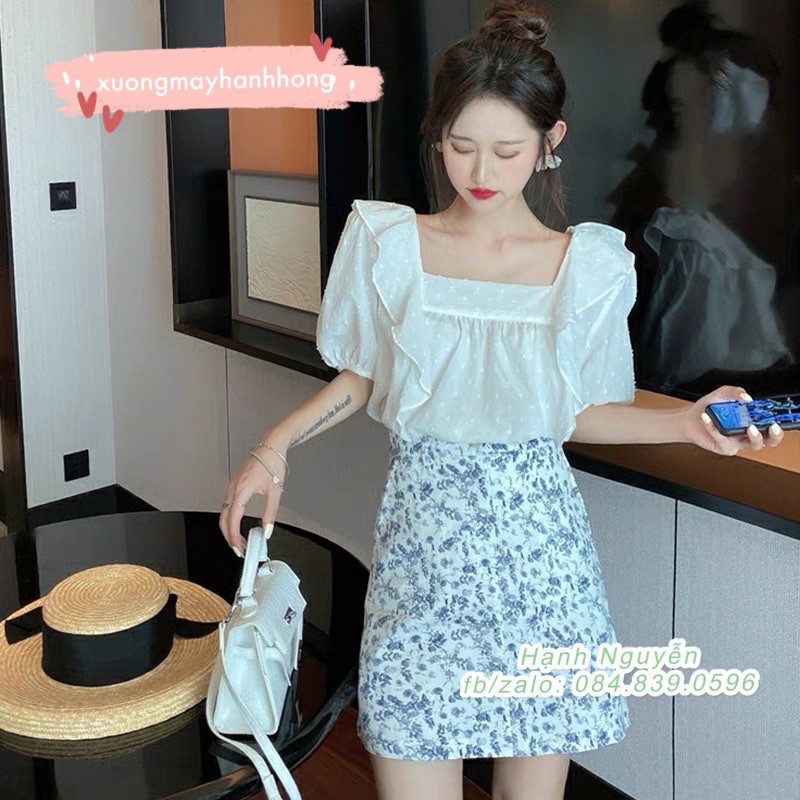 Áo babydoll trắng, áo sơ mi nữ trắng ngắn tay cánh tiên Hàn Quốc - Xưởng May Hạnh Hồng