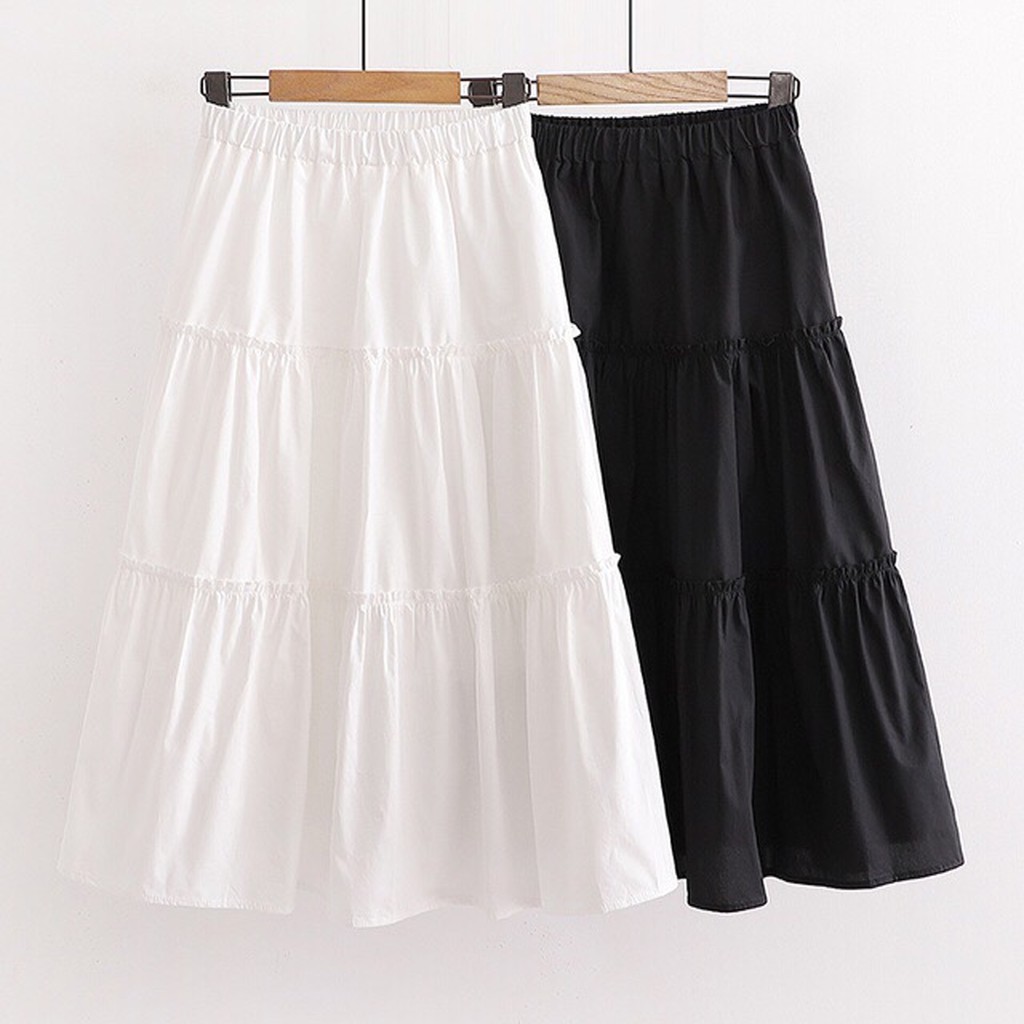 Chân váy 🦋 Vintage váy trắng và đen dáng dài chất cotton mix kèm áo len gile khoác áo thun hay cadigant áo kiểu 2 dây | BigBuy360 - bigbuy360.vn
