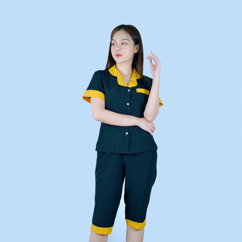 Set đồ bộ pijama nữ mặc nhà L3 ĐEN tay ngắn quần lửng đơn giản sang chảnh