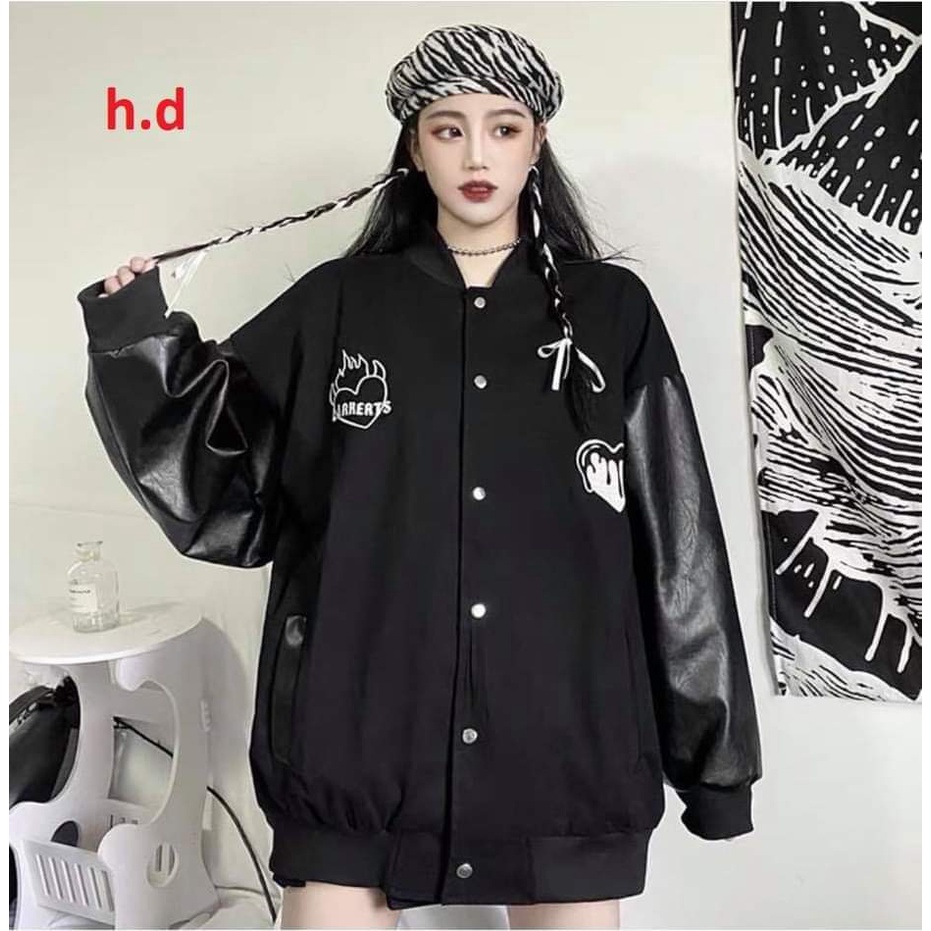 Áo Khoác Bomber Unisex Form Rộng , Áo Khoác Nỉ Tay Da Họa Tiết Trái Tim Dáng Đẹp | BigBuy360 - bigbuy360.vn