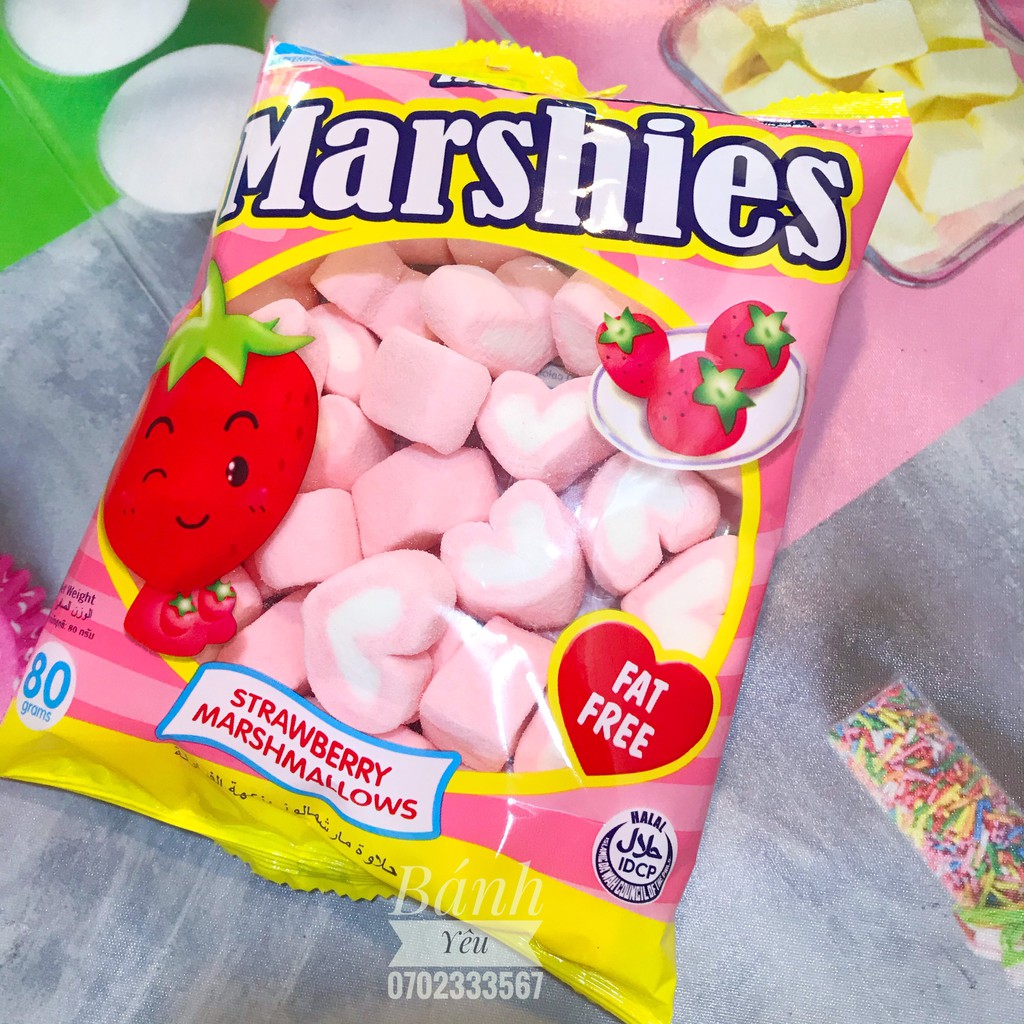 Kẹo xốp Dâu Marshmallow  trang trí bánh- BK22