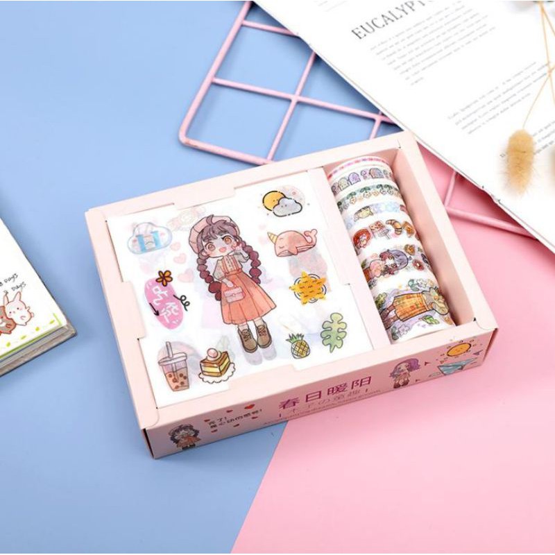 Set băng dính Washi sticker siêu cute - Washi Tape dễ thương trang trí sổ, vở, quà tặng - Băng dính họa tiết hoạt hình