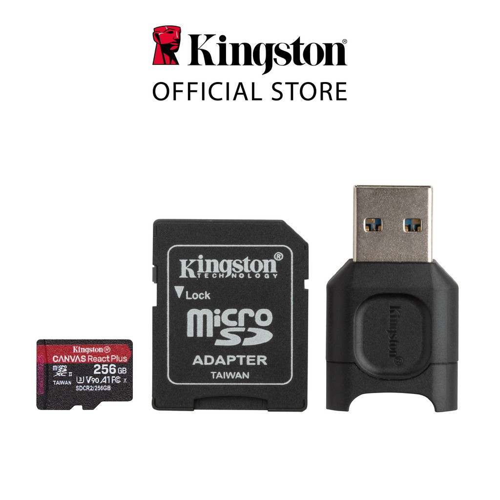 Thẻ nhớ micSDXC Kingston Canvas React Plus V90 cho quay video UHS-II 4K/8K, Flycam HD MLPMR2/256GB
