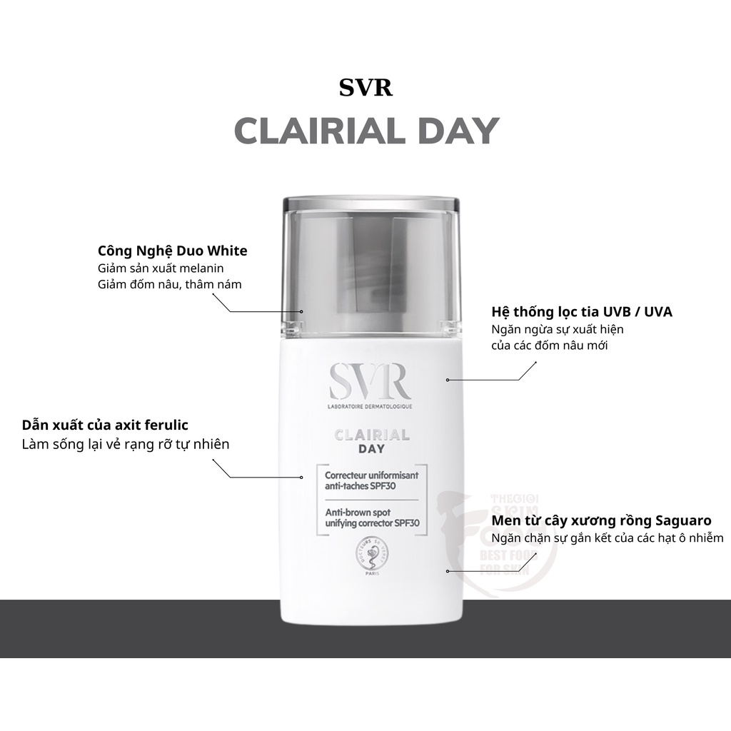 Kem làm mờ nám da và làm đồng nhất nước da với SVR SPF30 CLAIRIAL Day 30ml