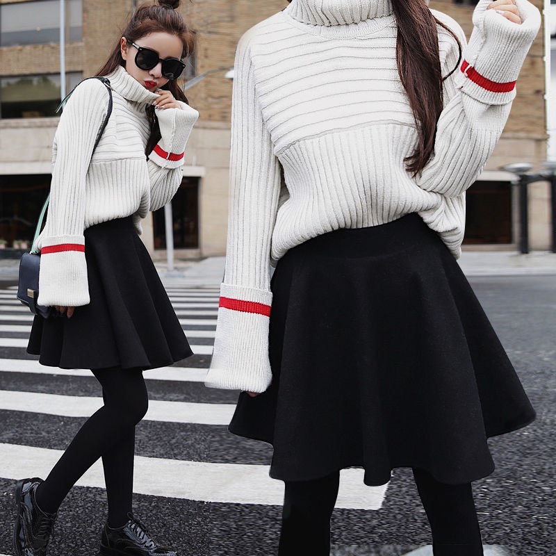 Chân váy ngắn chữ A xếp ly màu đen lưng cao dưới 85kg plus size 2021