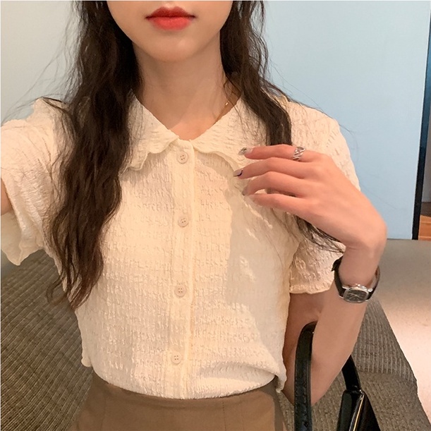 【Hana and Alice】Áo Thun POLO Dệt Kim Ngắn Tay Thời Trang