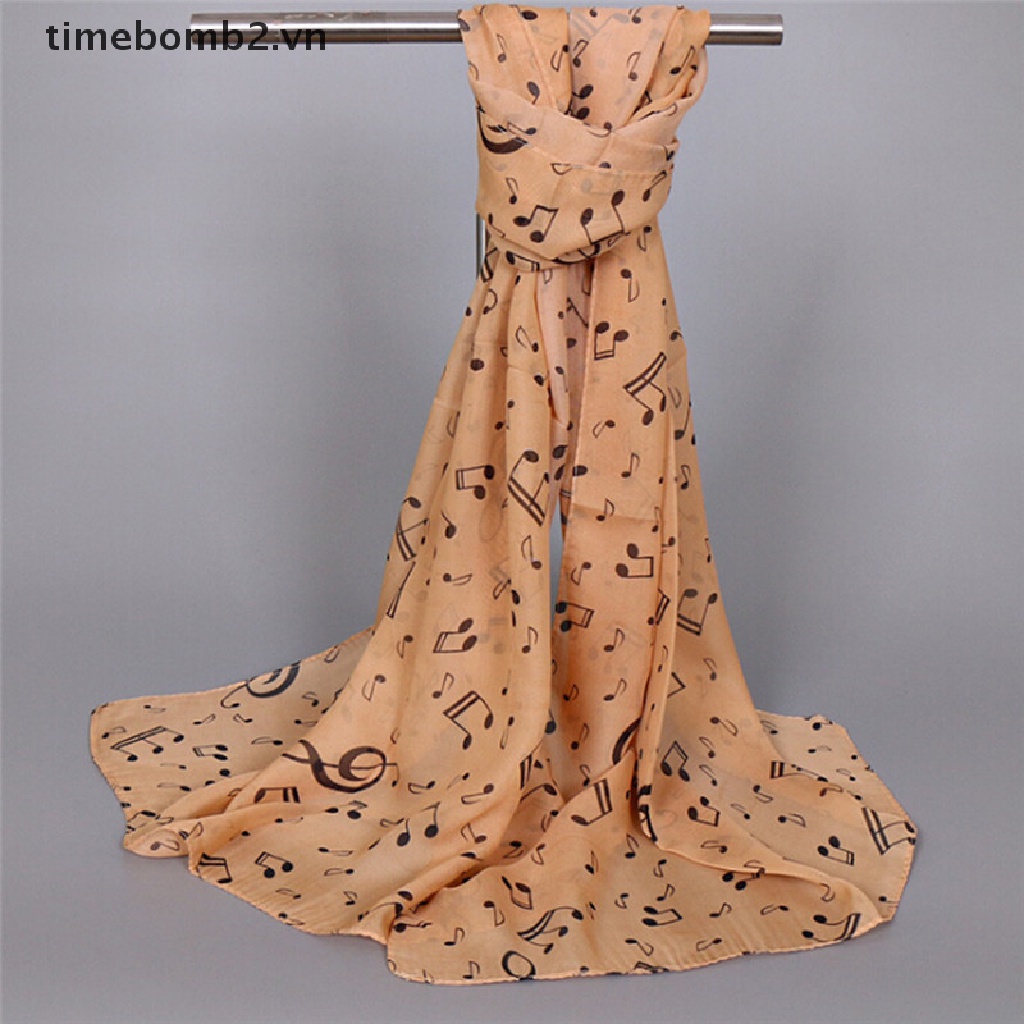 {Thời Trang} Khăn Choàng Cổ Chiffon Mềm Mại In Hình Nốt Nhạc Cho Nữ