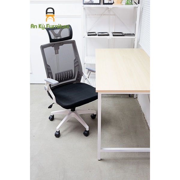 Ghế Văn Phòng Js-873, Lưng Cao Có Tựa Đầu, Lưng Lưới, Chân Xoay, Tay Gấp Linh Hoạt