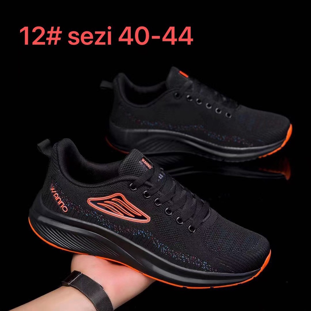 Giày thể thao sneaker nam hàng chât lương cao bảo hàng 1 năm đế nhẹ chống trơn đế đen logo màu cam(WN012LGC)