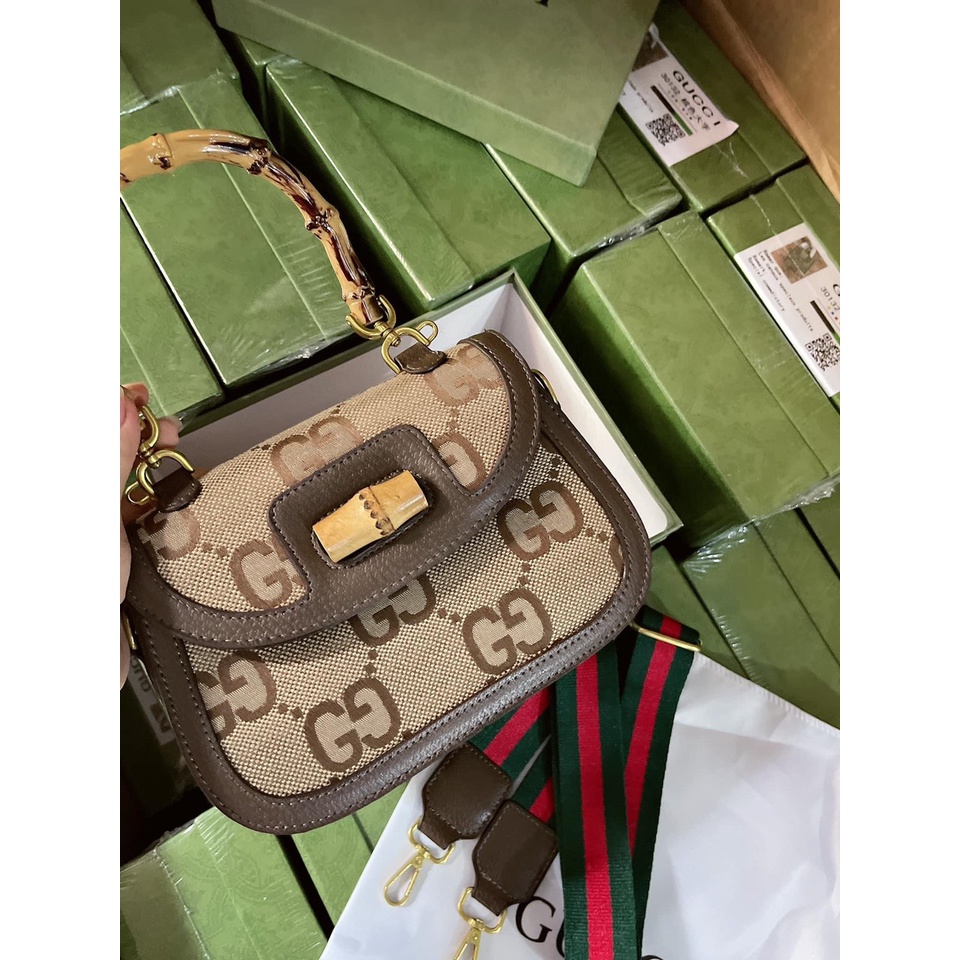 Túi xách gc quai gỗ dây đeo chéo bản to size 20 fullbox