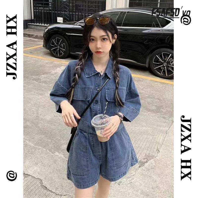 Set Áo Thun Và Quần Short Denim Thời Trang Hè Năng Động Cho Nữ