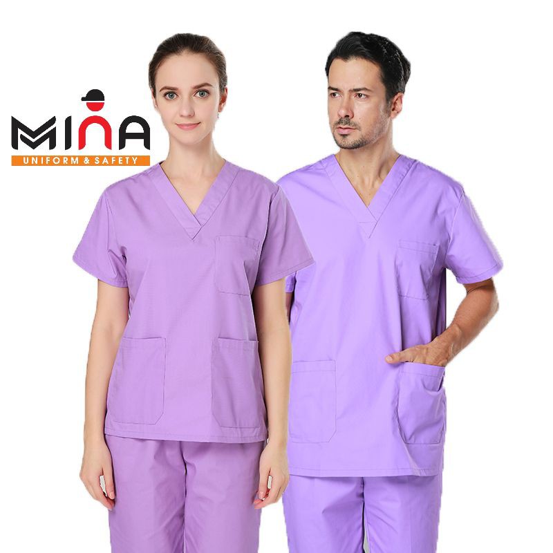 Bộ scrubs bác sĩ, quần áo y tế phòng mổ, đồng phục phẫu thuật, spa - Màu Tím