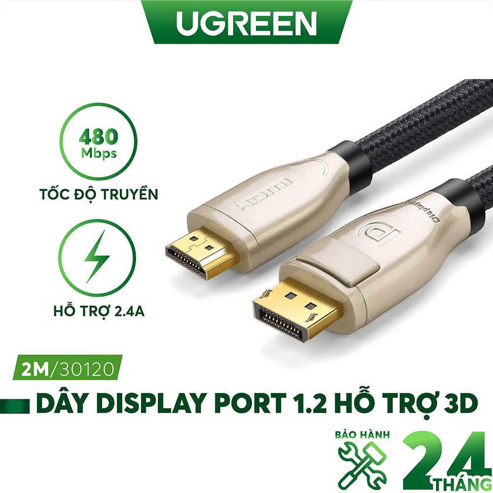 Dây cáp DisplayPort 1.2 hỗ trợ 3D, 4Kx2K 60Hz dài từ 1-10m UGREEN DP107