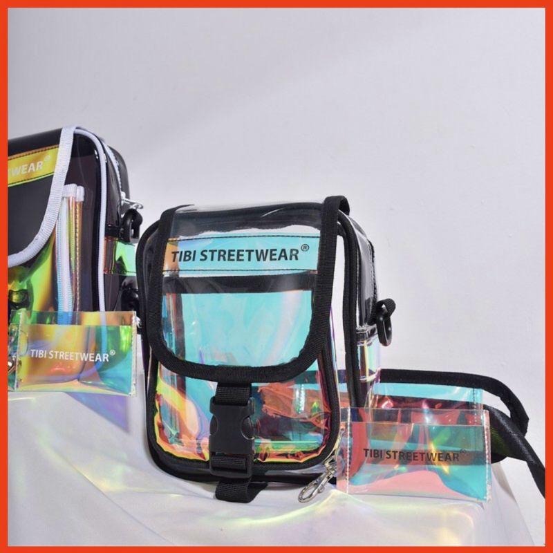 Túi đeo chéo bóng kiếng và trong suốt thời trang dành cho nam và nữ đen. trắng. TA021