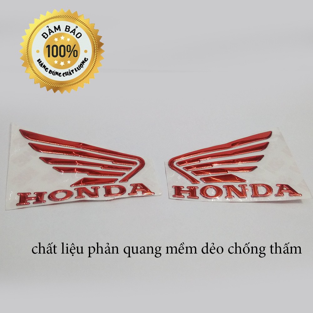 Bộ 2 tem logo cánh én HONDA 3D nổi tem trang trí- Đỏ