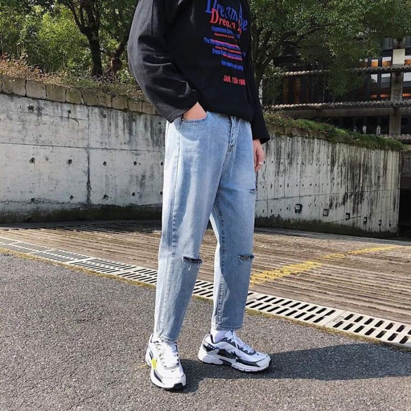 quần baggy jean nam rách gối ống rộng suông chất bò cao cấp vải đẹp 011 | BigBuy360 - bigbuy360.vn