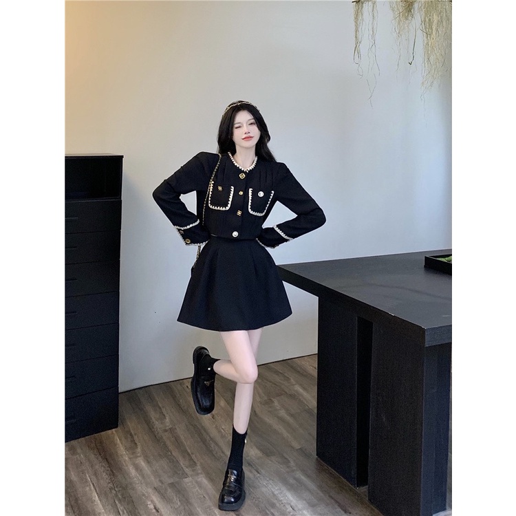 Set áo dạ nhung dài tay mix chân váy nhung