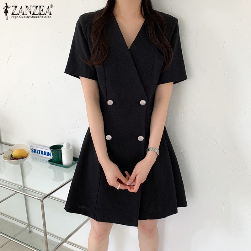 Đầm Zanzea tay ngắn cổ chữ V phong cách Hàn Quốc quyến rũ dành cho nữ
