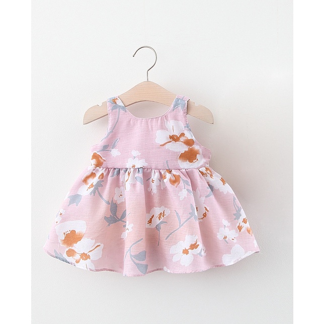 Váy dây đính nơ họa tiết hoa dễ thương cho bé gái từ 6 tháng đến 3 tuổi hàng Quảng Châu cao cấp