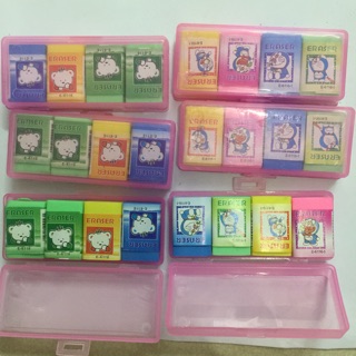 4 viên gôm tẩy bút chì kèm hộp hình Gấu / Doraemon