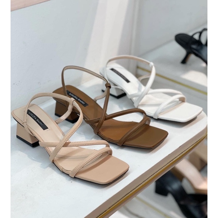 Sandal nữ dây chéo không cần cài quai gót vuông, cao gót nữ 3 phân quai mảnh gót vuông  thời trang hàn quốc