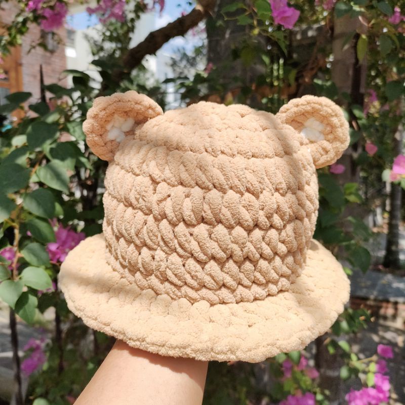 Nón len tai gấu cho bé